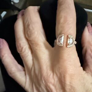 Rose Gold Open Split Ring with Clear CZ Gemstones - Women Jewelry